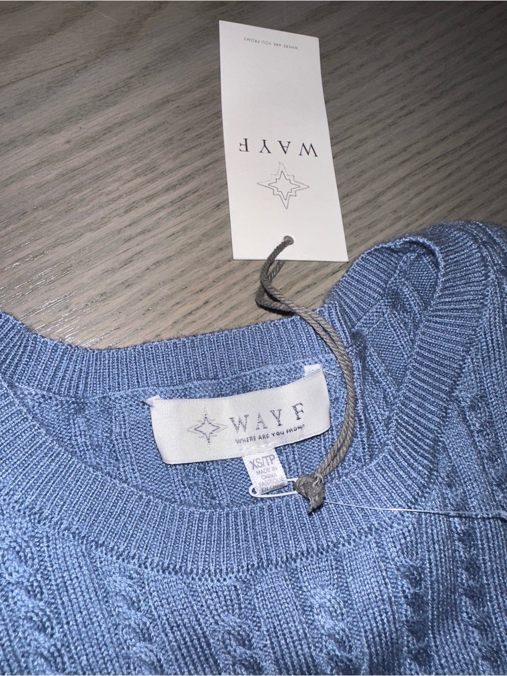 Wayf Light Blue Cable Knit Sweater with White Trim - Picture 5 of 5